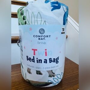 Comfort Bay Kids Twin Bed Set - Green and Blue Dinosaur Design